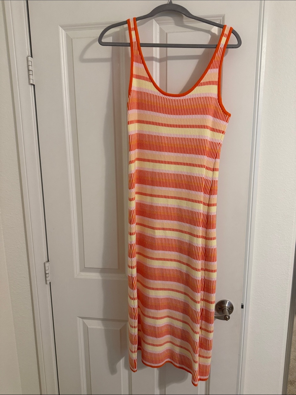 Orange Striped Ribbed Tank Dress